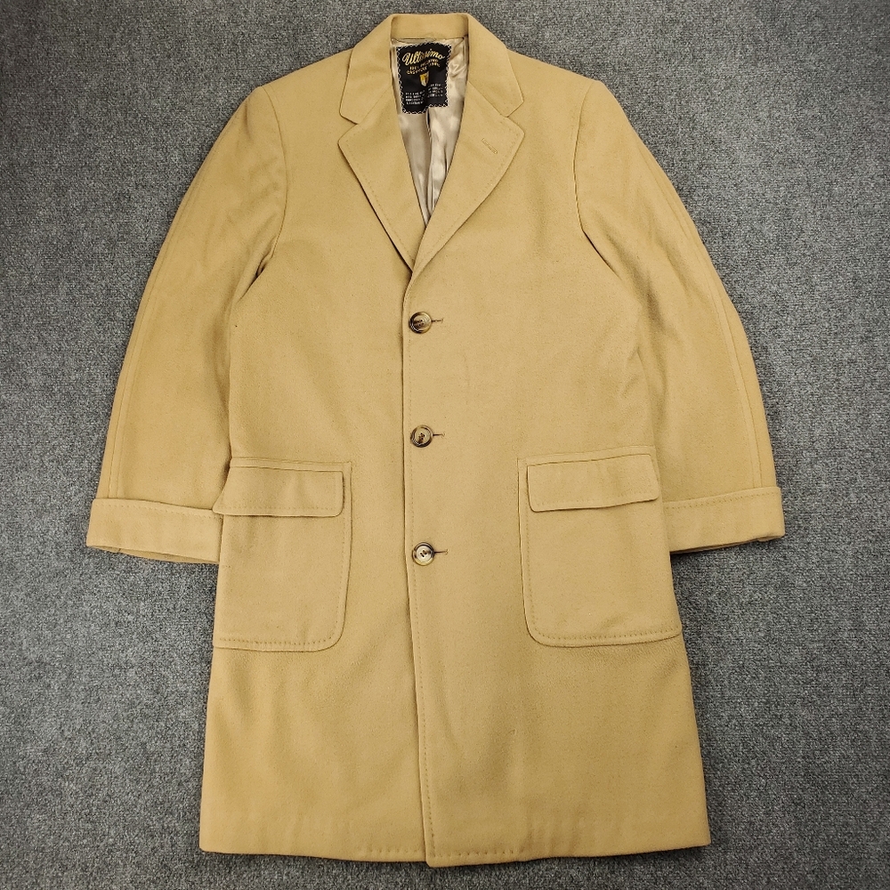 Vintage 60s 100% Cashmere Wool Overcoat Mens 44 Beige Tan Classic Ultissimo